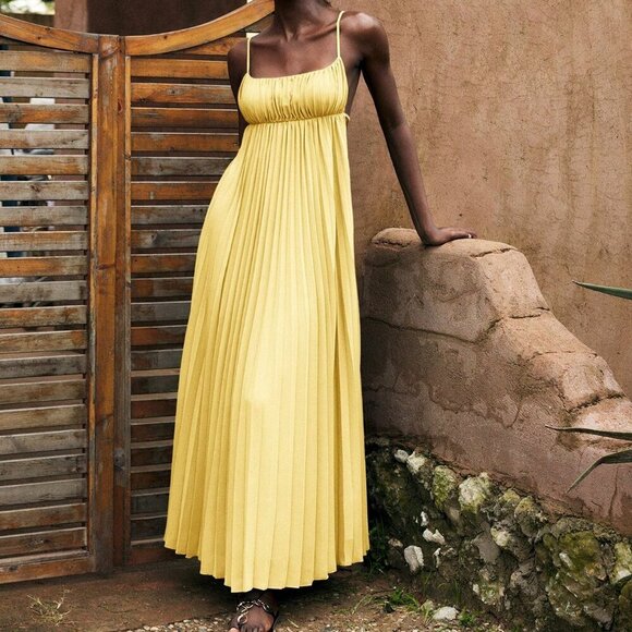 Yellow Sexy Women's Sleeveless Bohemian Tropical Holiday Dress - Picture 2 of 9